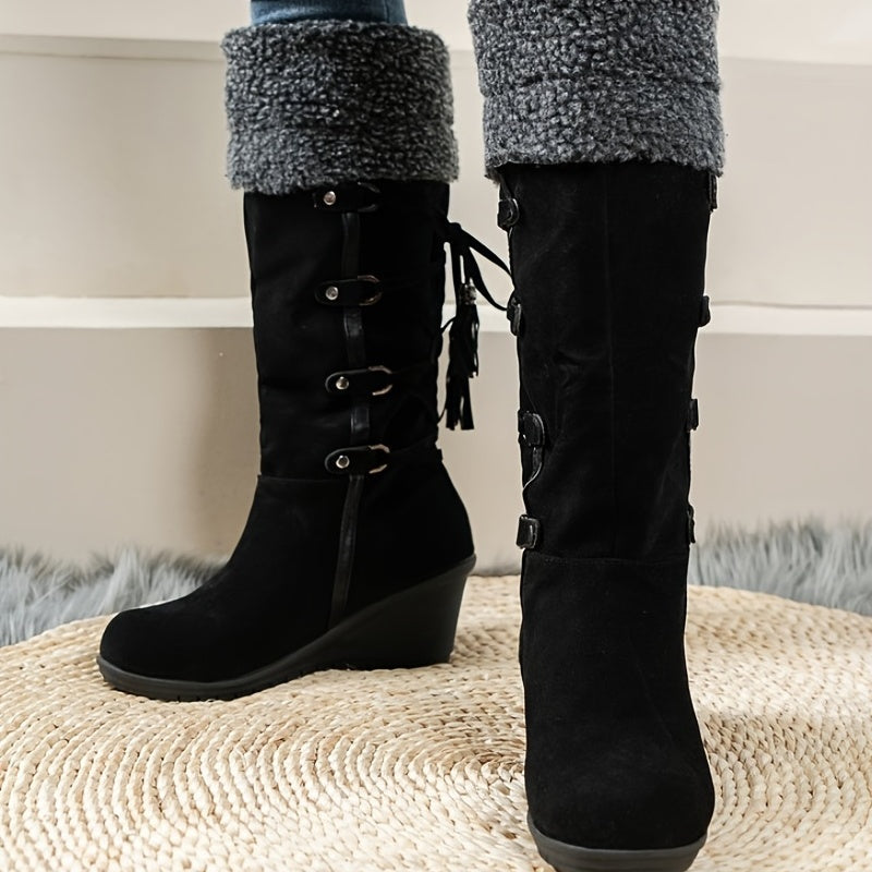 Damen-Wedges mit Schnalle und mittelhohem Schaft