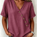 Women's V-Neck Button Detail Relaxed Fit Blouse