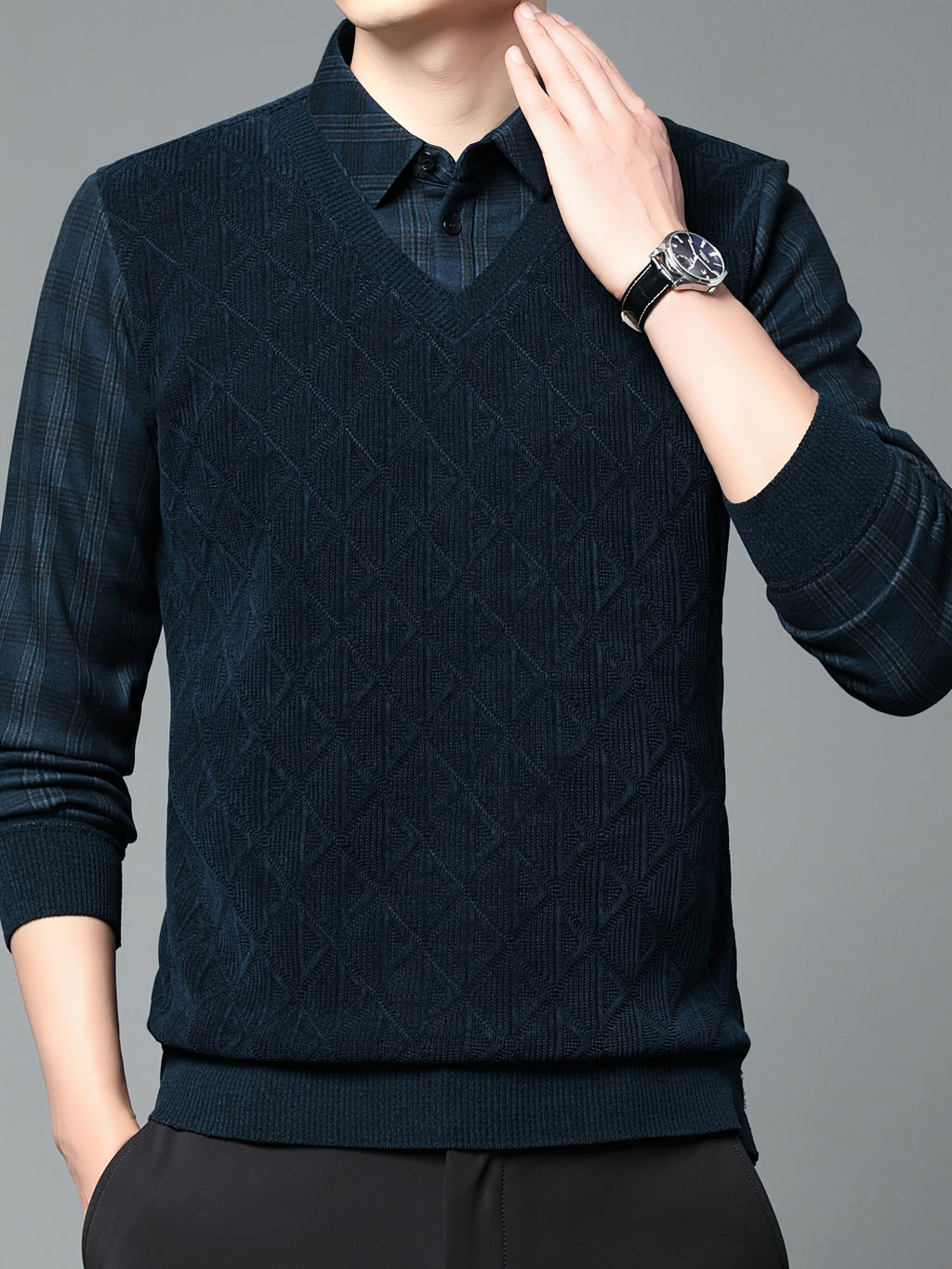 Men’s Layered Look V-Neck Knit Sweater
