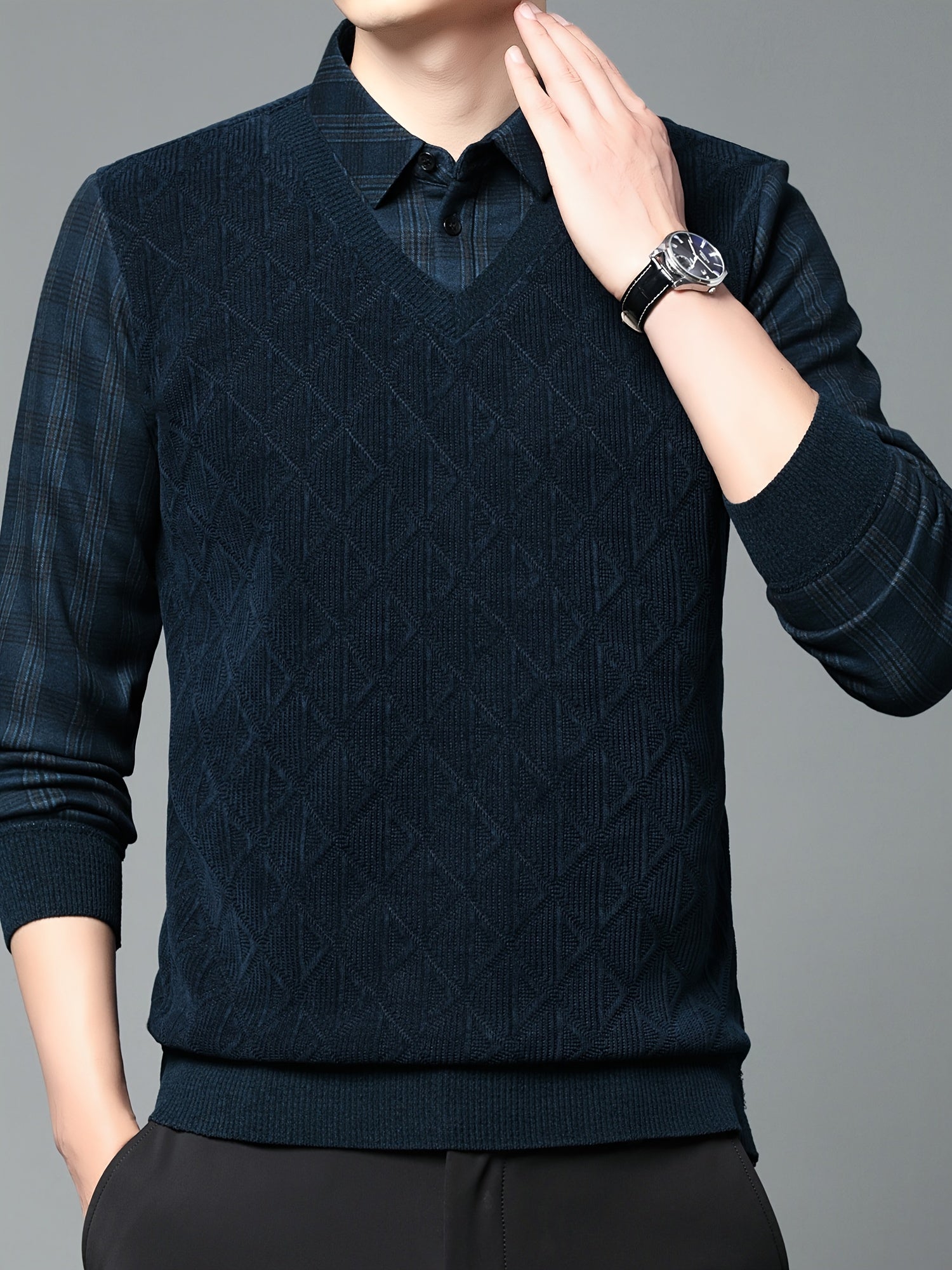 Men’s Layered Look V-Neck Knit Sweater