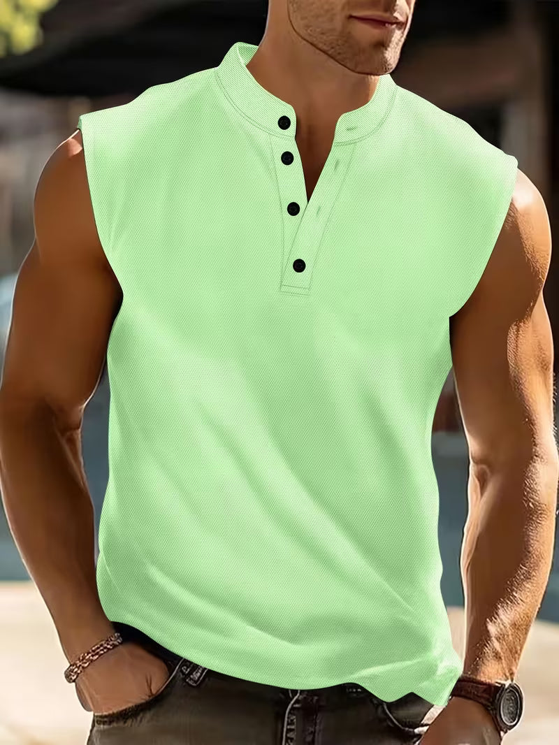 Débardeur Henley pour homme avec col montant