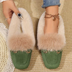 Mules chaussons pour femme bordés de fausse fourrure