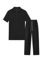 Men's Textured Half-Zip Polo & Trousers Set