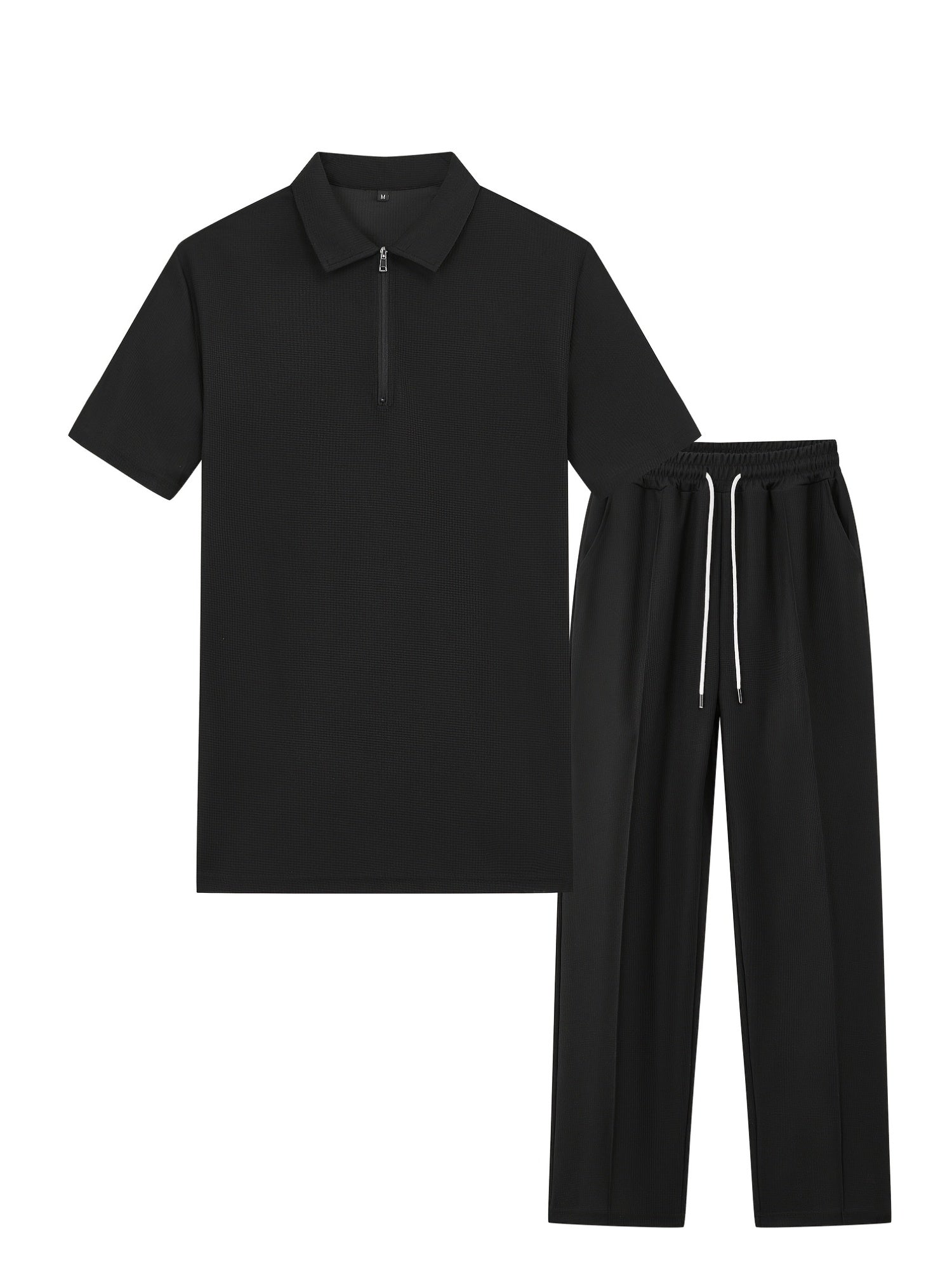 Men's Textured Half-Zip Polo & Trousers Set