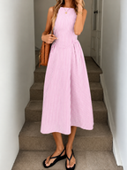 Women's Sleeveless Striped Fit and Flare Midi Dress