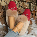 Mules chaussons pour femme bordés de fausse fourrure