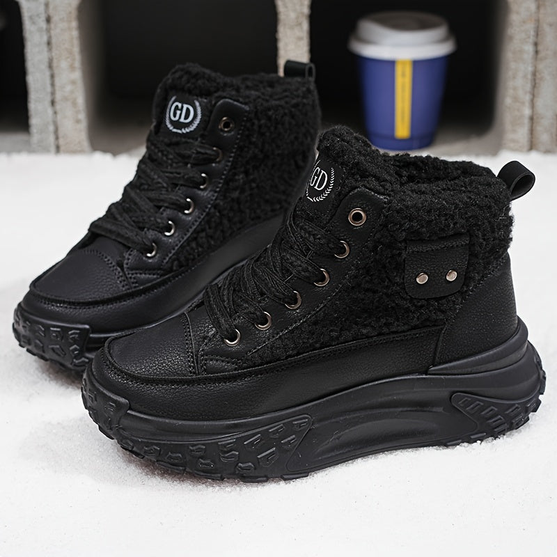 Høje sneakers med platformssål og sherpakant til kvinder