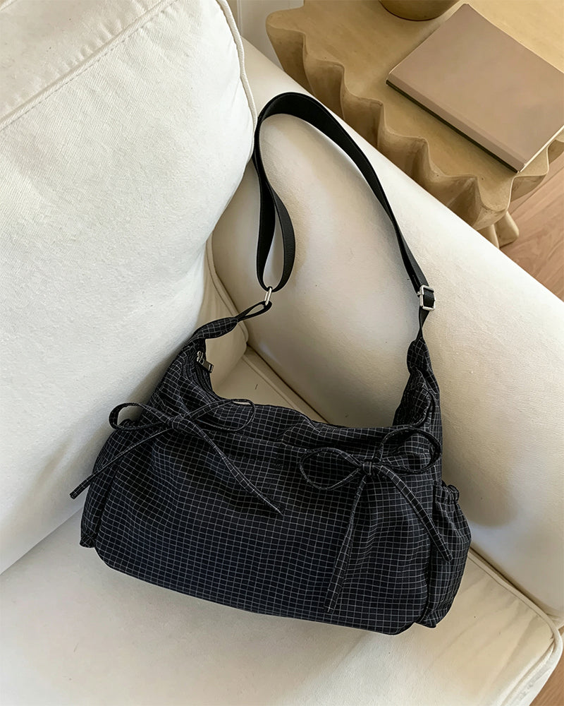 Sac à bandoulière pour femme à motif à carreaux et poches multiples