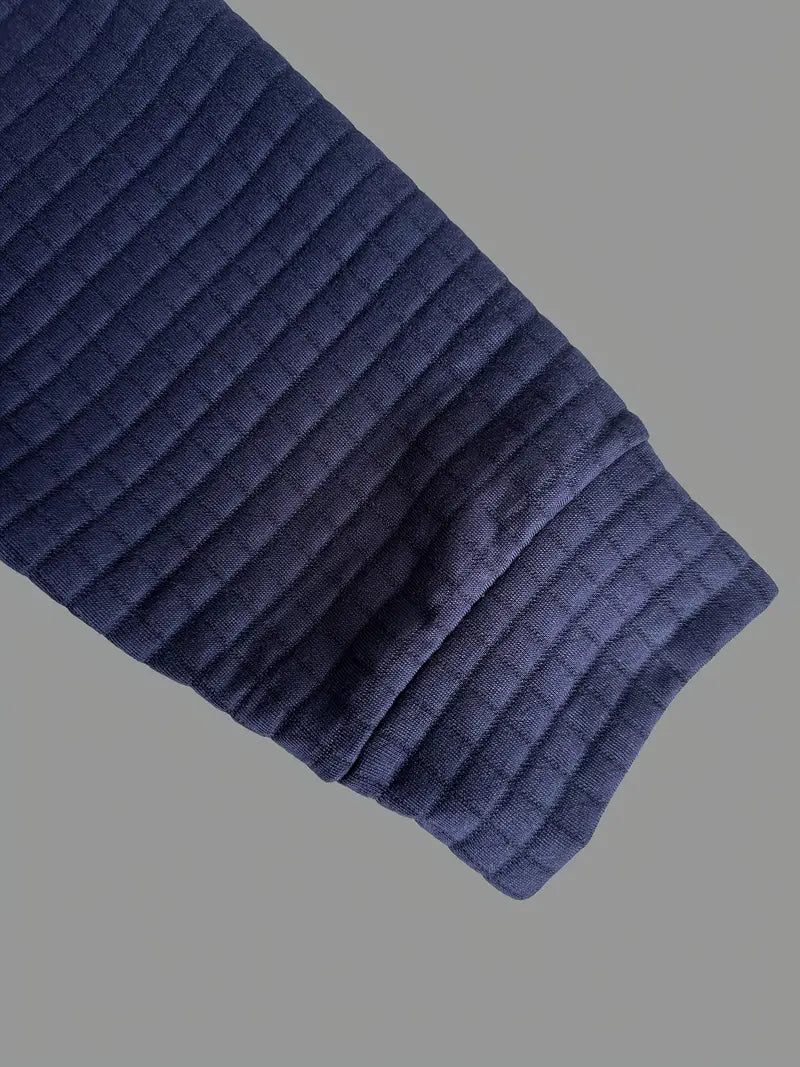 Polo à manches longues texturé pour homme avec fermeture à boutons quart de zip