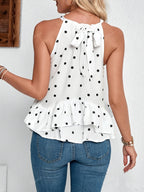 Women’s Polka Dot Halter Top with Frill Hem and Bow Detail