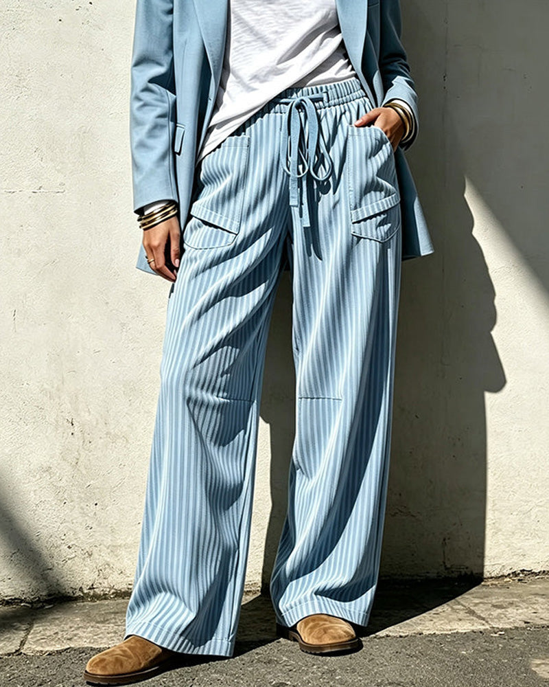 Pantalon cargo large à jambes larges en velours côtelé pour femme avec cordon de serrage