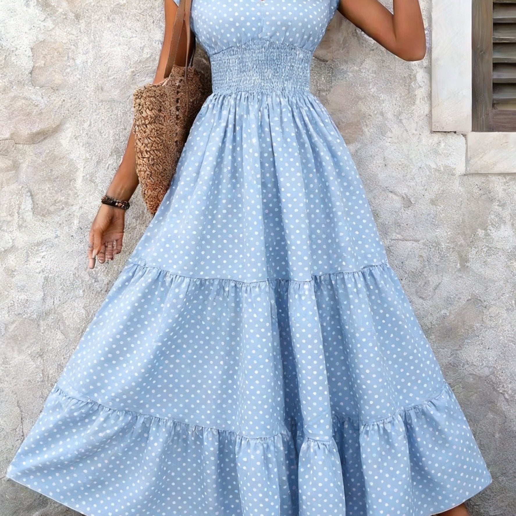 Women's Polka Dot Tiered Maxi Dress