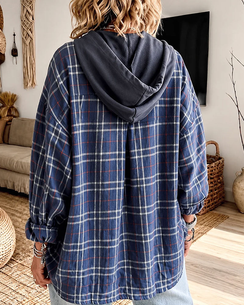 Sweat-shirt à capuche pour femmes avec empiècement à carreaux