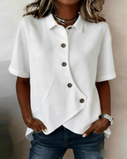 Women's Asymmetrical Button Front Collared Casual Blouse