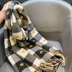 Women’s Heart Plaid Fringed Winter Scarf