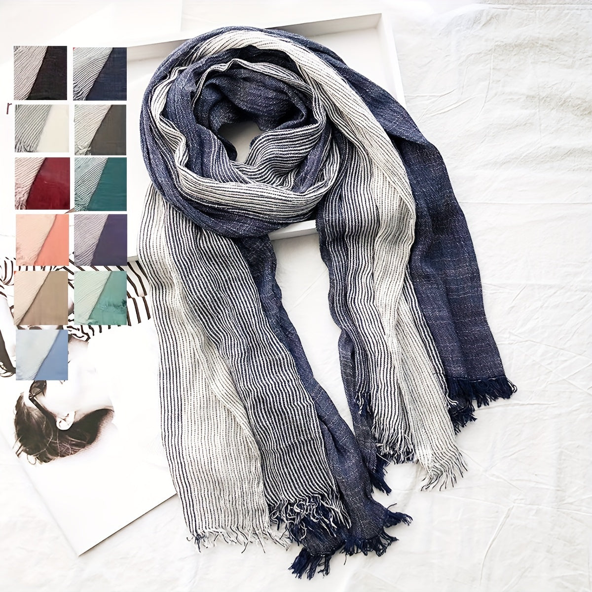 Men’s Two-Tone Textured Fringed Scarf