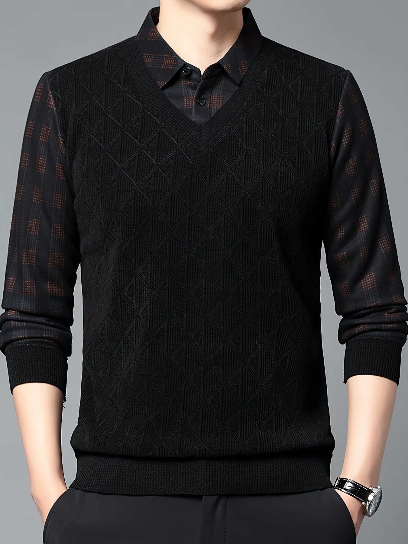 Men’s Layered Look V-Neck Knit Sweater