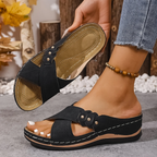 Women's Comfort Slip On Sandals with Cross Strap Design