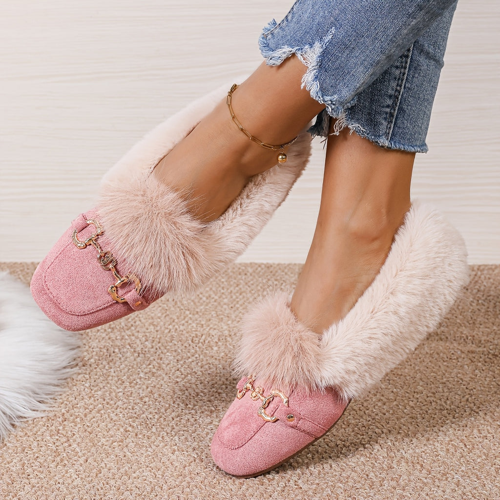 Mules chaussons pour femme bordés de fausse fourrure