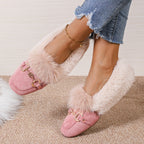 Mules chaussons pour femme bordés de fausse fourrure