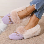 Mules chaussons pour femme bordés de fausse fourrure