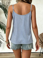 Women's Striped Ruffle Trim Button Front Cami Top