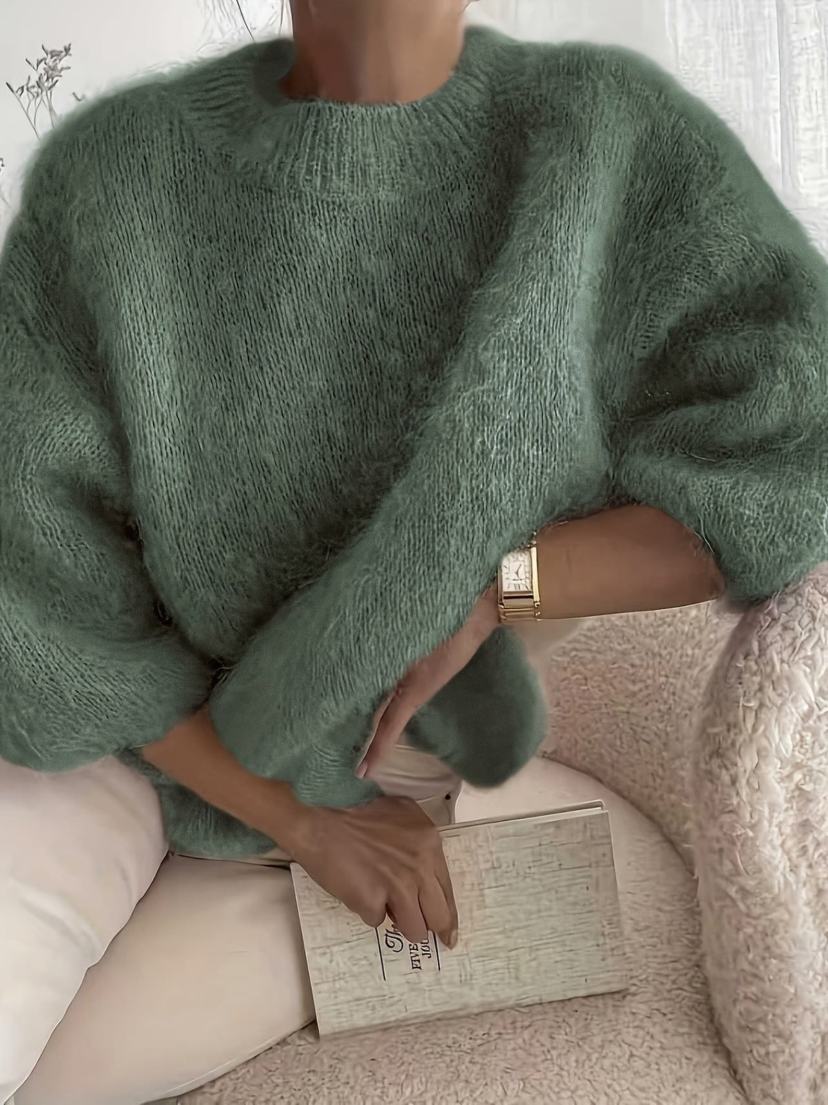 Women's Oversized Fluffy Knit Crew Neck Sweater