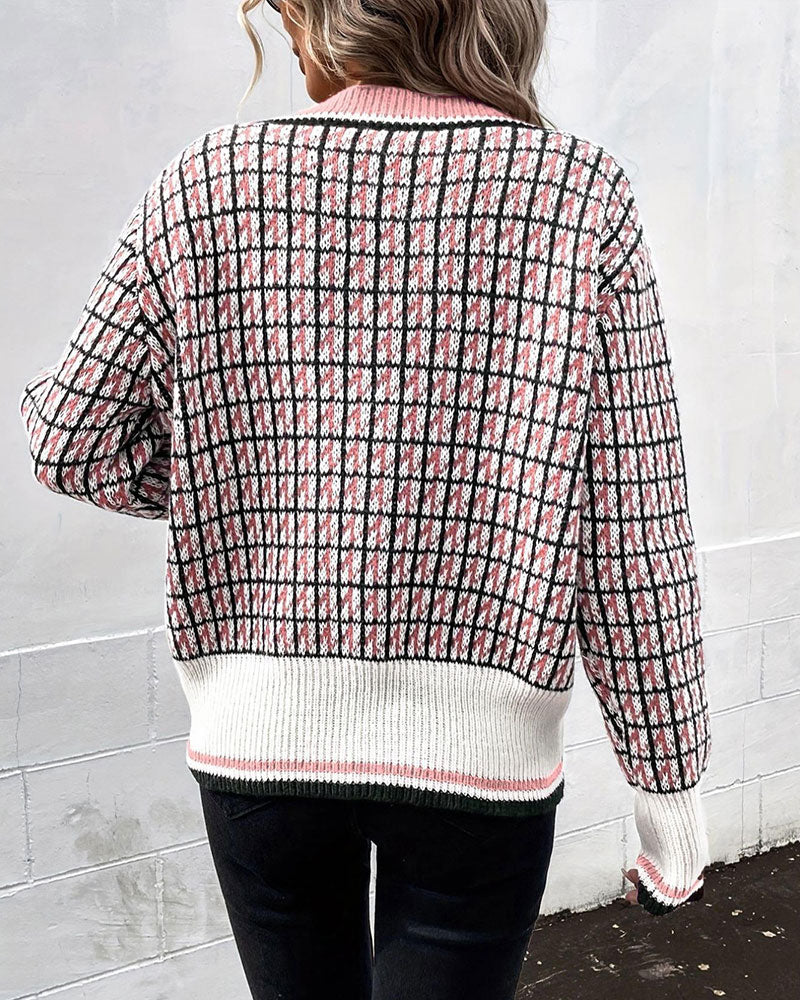 Cardigan med geometrisk mønster og knapper til kvinder