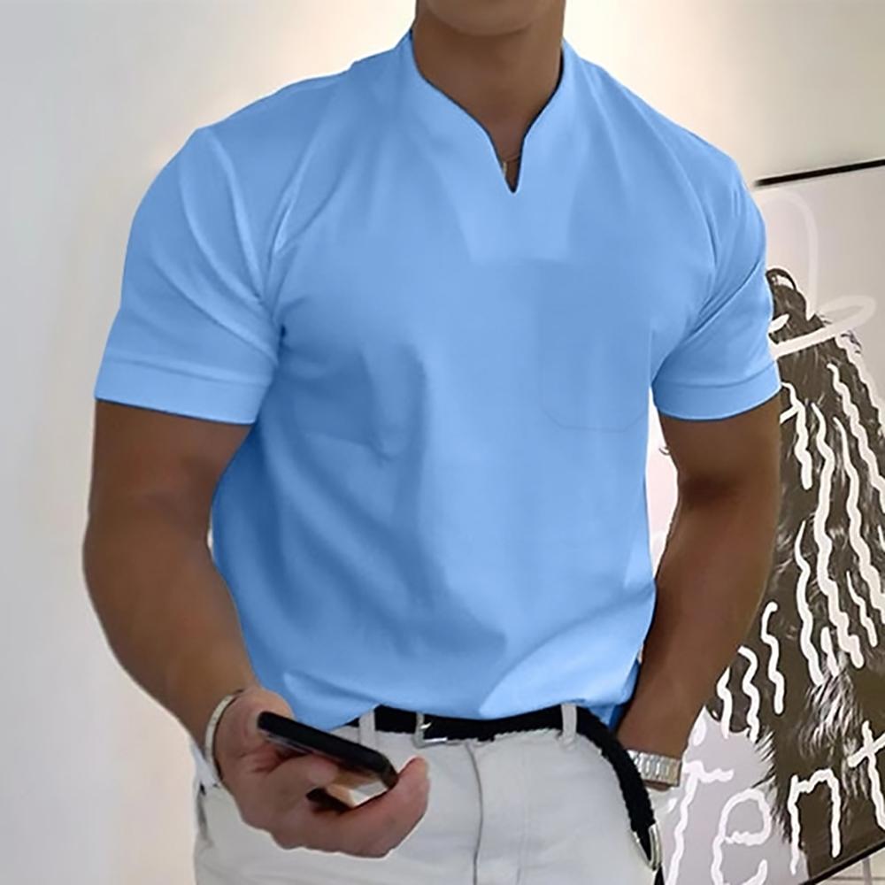 Men's Tailored T-Shirt with Split Neckline for Smart Casual Wear