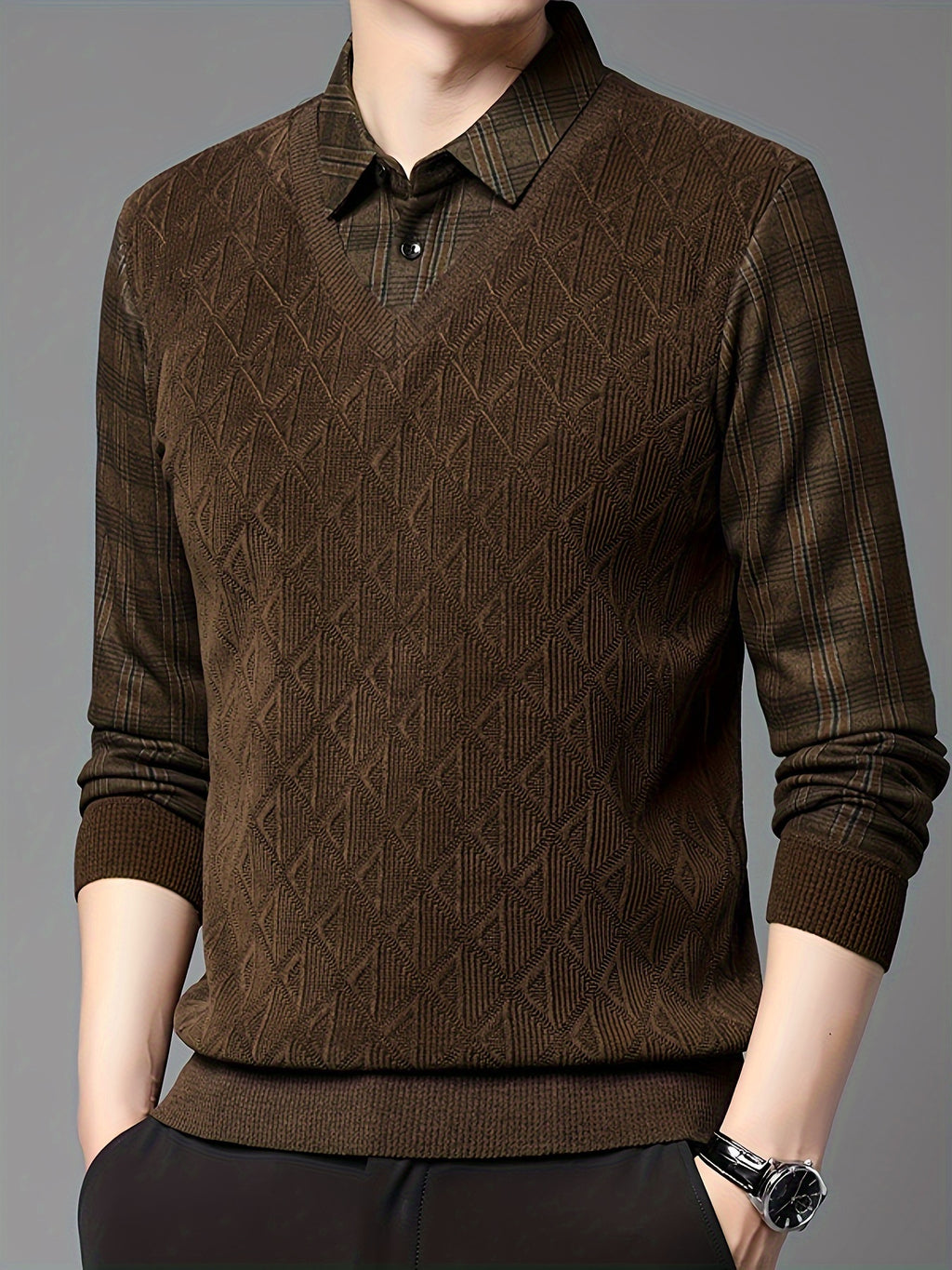 Men’s Layered Look V-Neck Knit Sweater