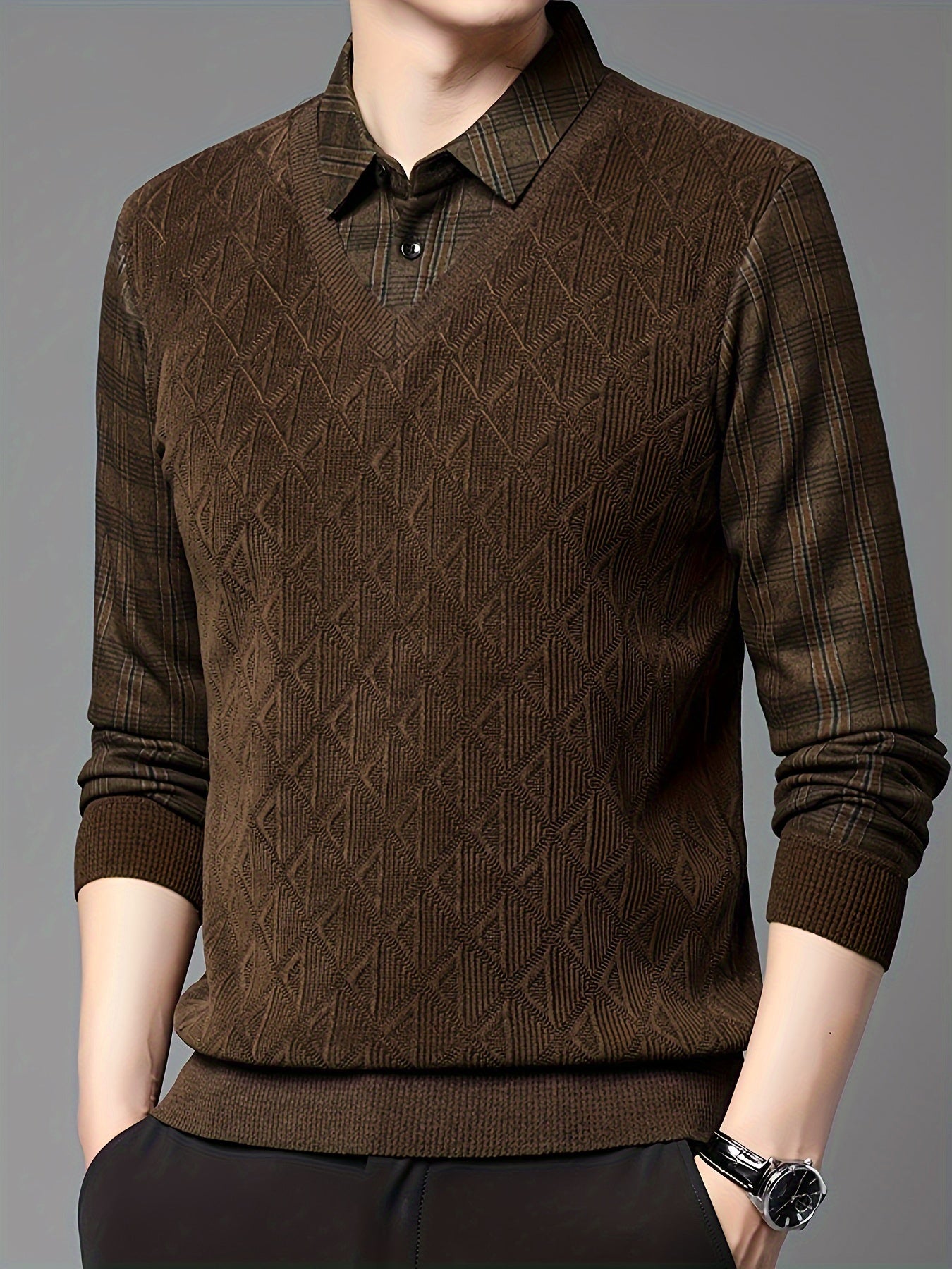 Men’s Layered Look V-Neck Knit Sweater