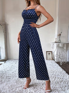 Women's Polka Dot Smocked Waist Wide Leg Jumpsuit