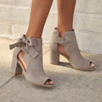 Damen-Peep-Toe-Stiefeletten mit Blockabsatz und seitlicher Schnürung für elegantes Tragen