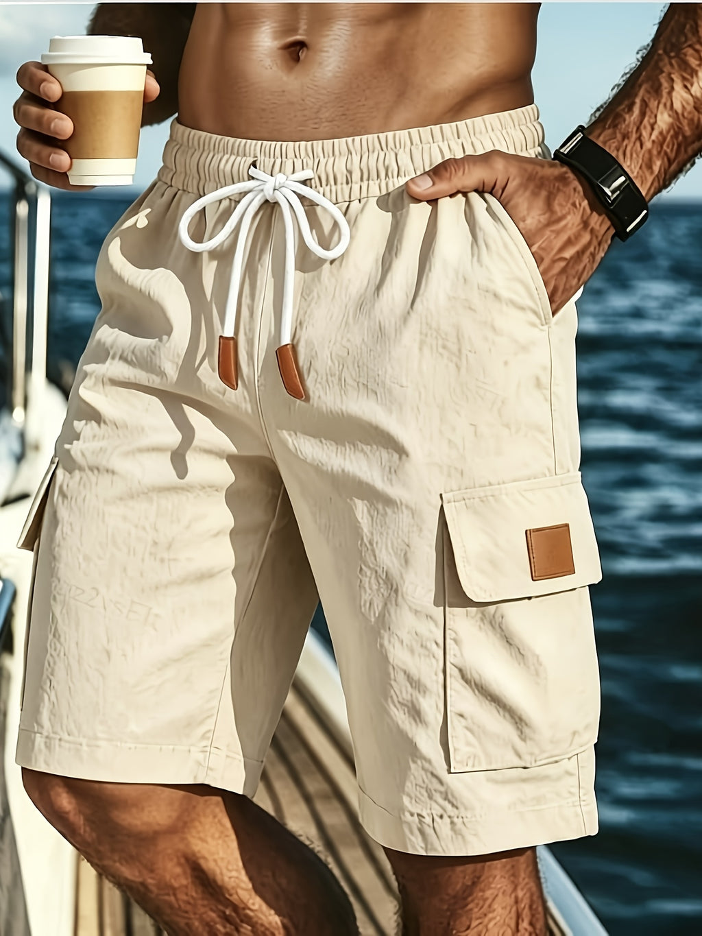 Herrshorts med dragsko och cargofickor