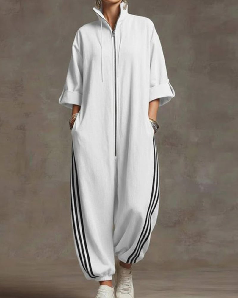 Damen-Jumpsuit mit Reißverschluss vorne und lockerem Jogger-Stil