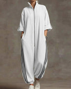 Damen-Jumpsuit mit Reißverschluss vorne und lockerem Jogger-Stil