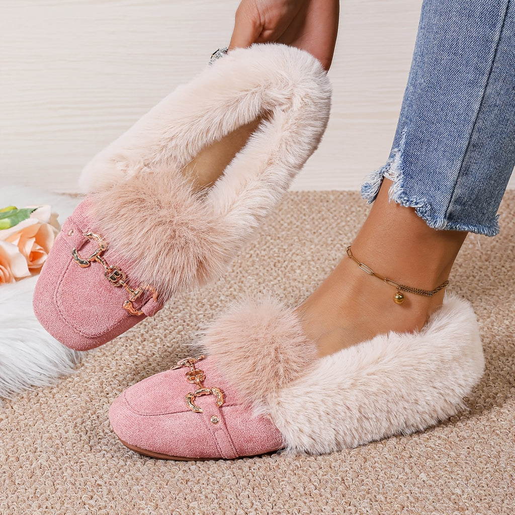 Mules chaussons pour femme bordés de fausse fourrure