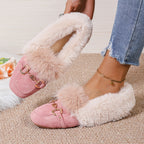 Mules chaussons pour femme bordés de fausse fourrure