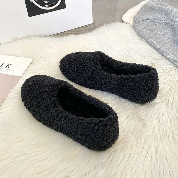 Damers mjuka fleece slip-in loafers för inomhuskomfort