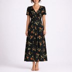 Women's Floral Maxi Dress with V Neck and Front Slit