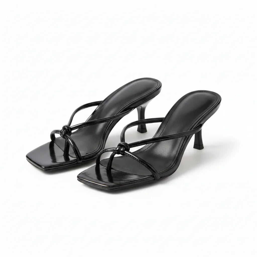 Women's Minimalist Strappy Kitten Heel Mule Sandals with Square Open Toe