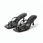 Women's Minimalist Strappy Kitten Heel Mule Sandals with Square Open Toe