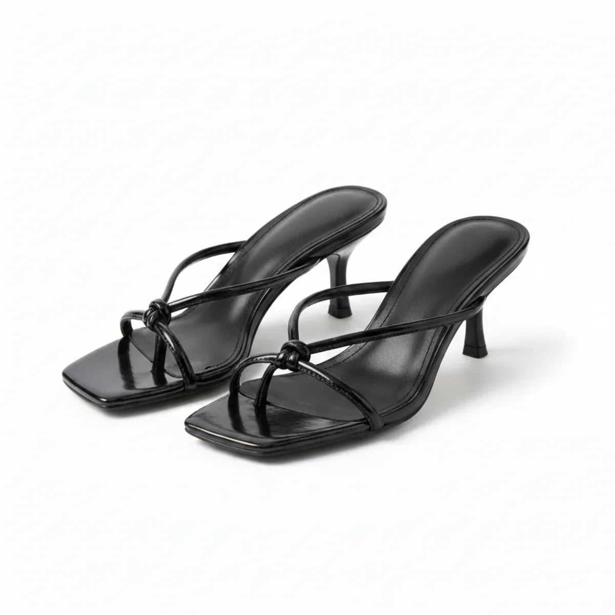 Women's Minimalist Strappy Kitten Heel Mule Sandals with Square Open Toe