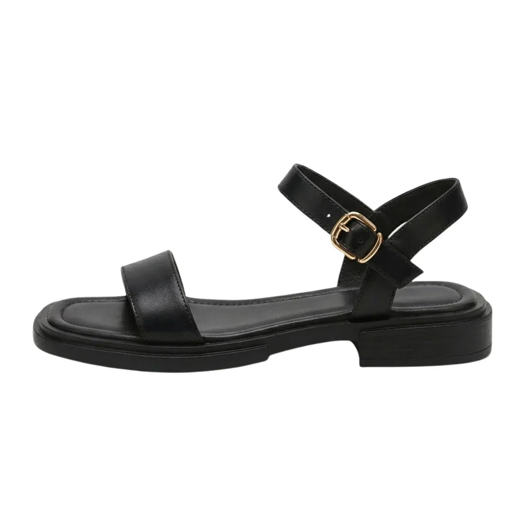 Women's Minimalist Ankle Strap Flat Sandals with Open Toe and Buckle Closure