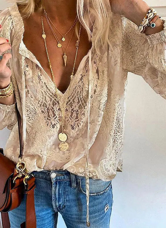 Rosalie – Blouse bohème à encolure fendue style vintage femme