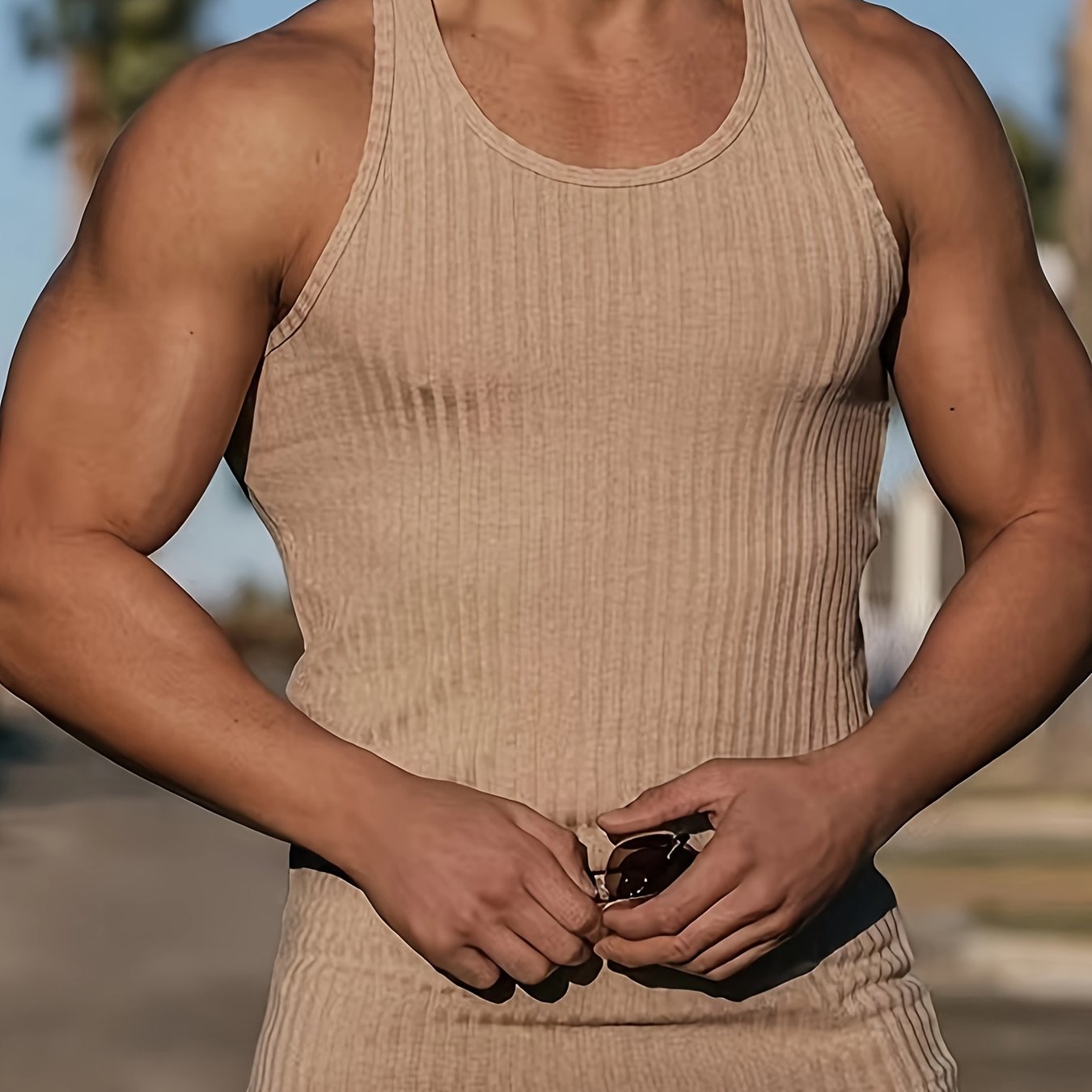 Men's Ribbed Tank Top with Stretch Fit for Everyday Wear