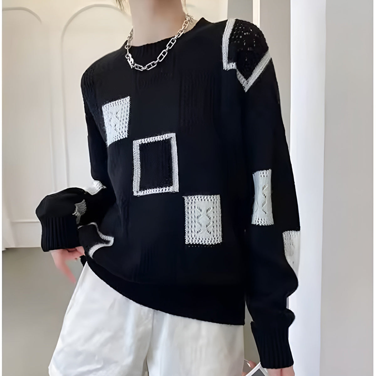 Pull en tricot patchwork pour femmes