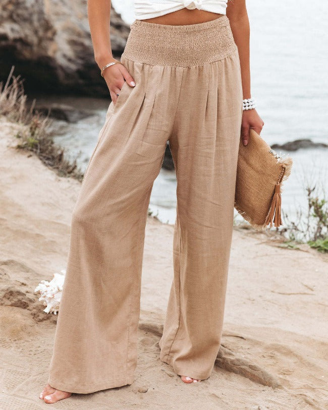 Broek Dames High Waist Wijde Pijpen Comfortabel Zomer