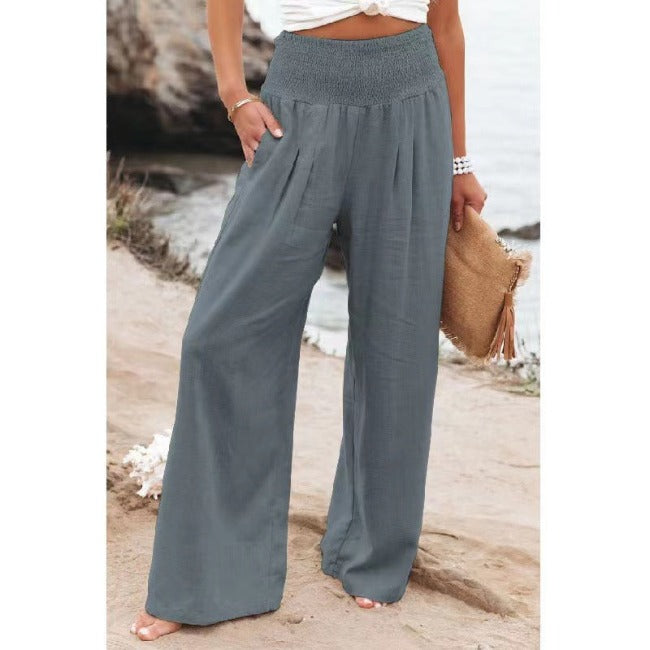 Broek Dames High Waist Wijde Pijpen Comfortabel Zomer