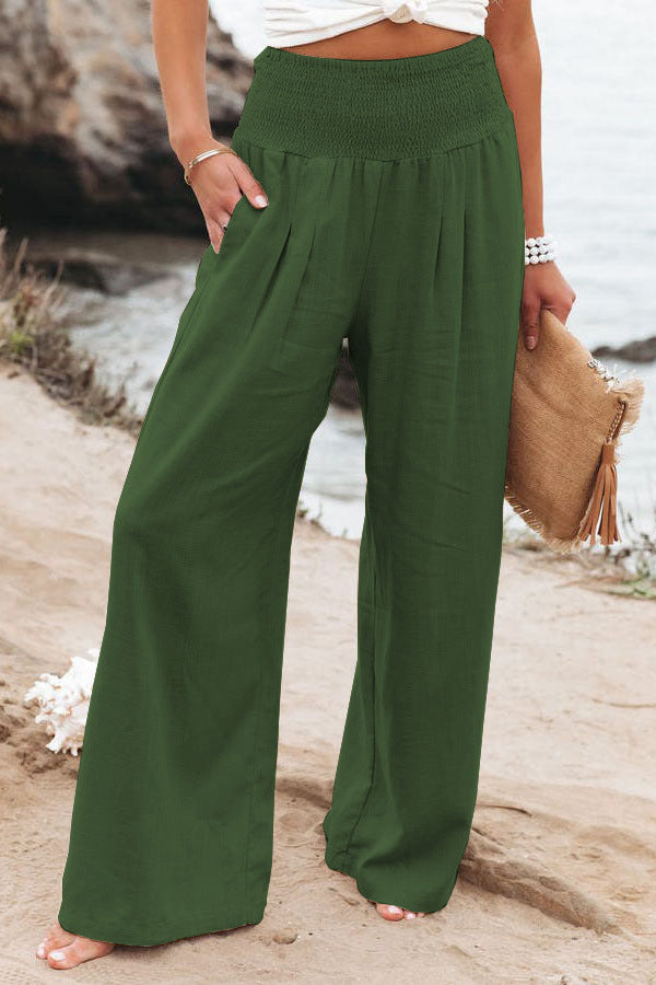 Broek Dames High Waist Wijde Pijpen Comfortabel Zomer